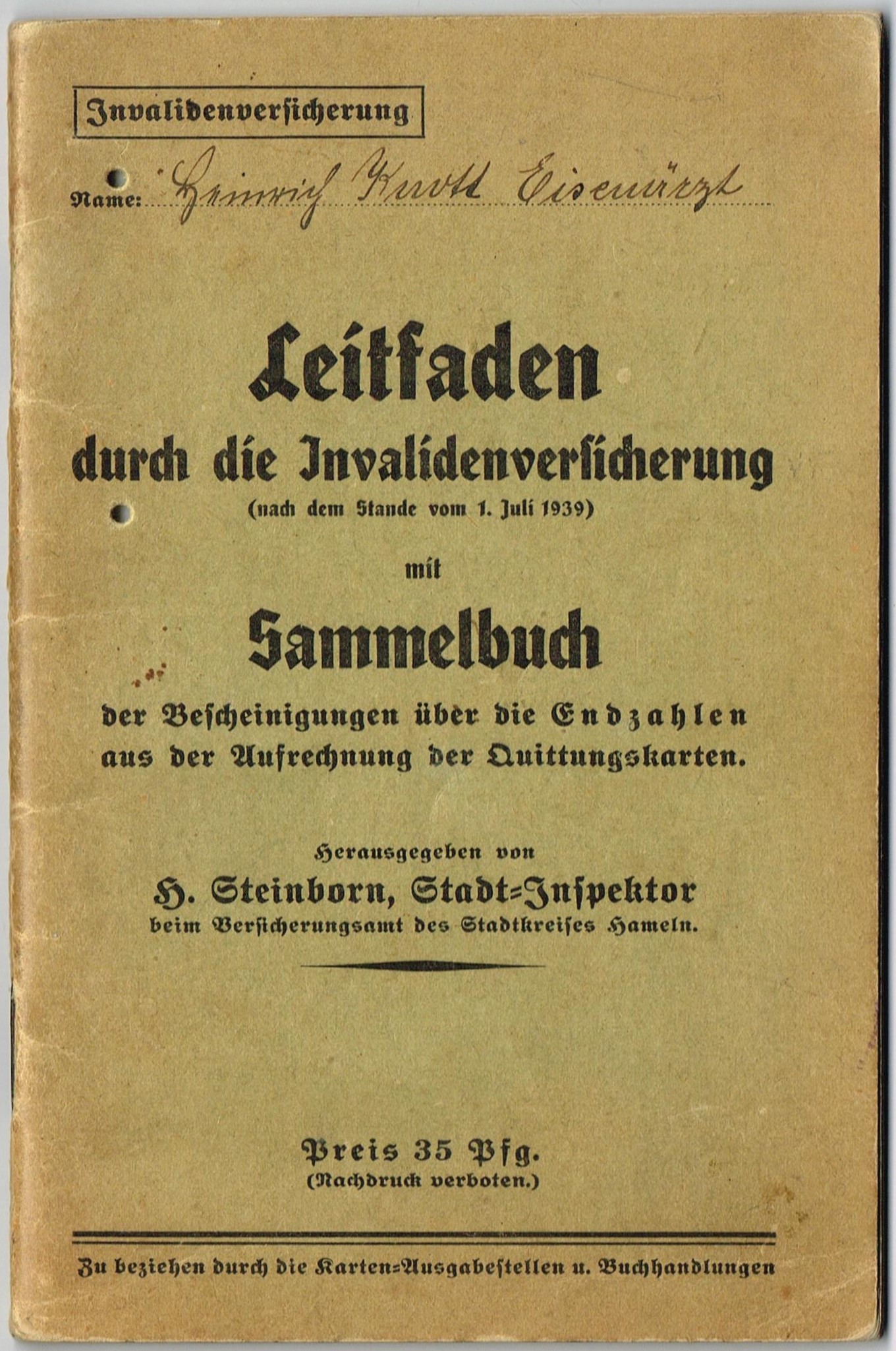 Leitfaden durch die Invalidenversicherung mit Sammelbuch (1939)